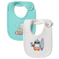 Babyhug 100% Cotton Baby Bibs Set of 2 Lion Print - Green & Brown| Soft & Comfortable| Button Closure| Feeding & Drooling| Easy to Wear| Machine Washable| Newborn & Infant Feeding Essential