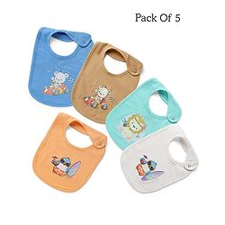 Babyhug 100% Cotton Baby Bibs Animal Prints - Set of 5| Soft & Comfortable| Button Closure| Feeding & Drooling| Easy to Wear| Machine Washable| Newborn & Infant Feeding Essential