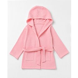 Babyhug Waffle Knit Full Sleeves Bath Robe With Hood in Pink