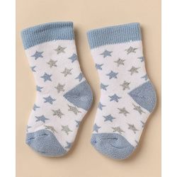Cute Walk By Babyhug Anti-Bacterial Terry Knit Ankle Length Socks With Elephant Design Pack Of 3- Blue & White