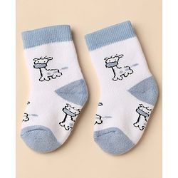 Cute Walk By Babyhug Anti-Bacterial Terry Knit Ankle Length Socks With Elephant Design Pack Of 3- Blue & White