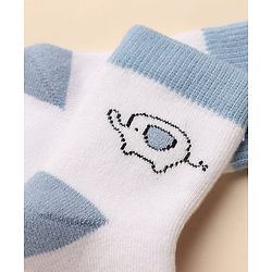 Cute Walk By Babyhug Anti-Bacterial Terry Knit Ankle Length Socks With Elephant Design Pack Of 3- Blue & White