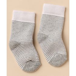 Cute Walk By Babyhug Anti-Bacterial Terry Knit Ankle Length Solid Socks Pack Of 3- Blue & Grey