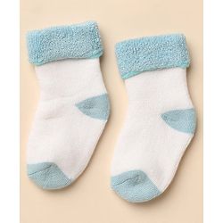 Cute Walk By Babyhug Anti-Bacterial Terry Knit Ankle Length Socks With Star Design Pack Of 3- Blue & White