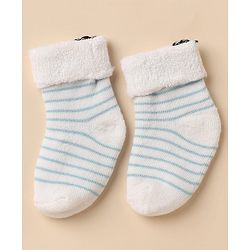Cute Walk By Babyhug Anti-Bacterial Terry Knit Ankle Length Socks With Star Design Pack Of 3- Blue & White