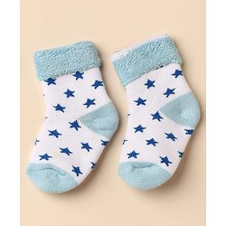 Cute Walk By Babyhug Anti-Bacterial Terry Knit Ankle Length Socks With Star Design Pack Of 3- Blue & White