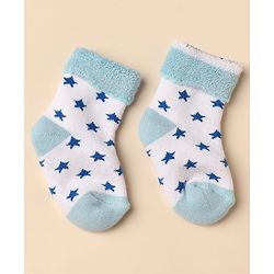 Cute Walk By Babyhug Anti-Bacterial Terry Knit Ankle Length Socks With Star Design Pack Of 3- Blue & White