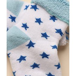 Cute Walk By Babyhug Anti-Bacterial Terry Knit Ankle Length Socks With Star Design Pack Of 3- Blue & White