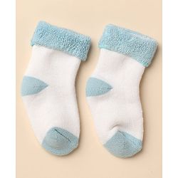 Cute Walk By Babyhug Anti-Bacterial Terry Knit Ankle Length Socks With Star Design Pack Of 3- Blue & White