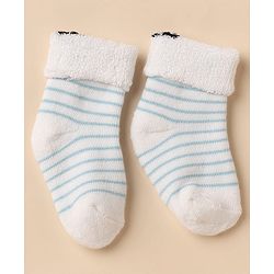 Cute Walk By Babyhug Anti-Bacterial Terry Knit Ankle Length Socks With Star Design Pack Of 3- Blue & White