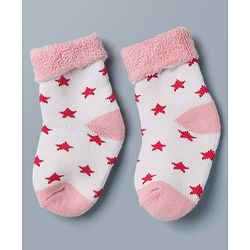 Cute Walk By Babyhug Anti-Bacterial Terry Knit Ankle Length Socks With Star Design Pack Of 3- Pink & White