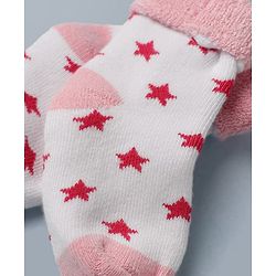 Cute Walk By Babyhug Anti-Bacterial Terry Knit Ankle Length Socks With Star Design Pack Of 3- Pink & White