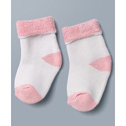 Cute Walk By Babyhug Anti-Bacterial Terry Knit Ankle Length Socks With Star Design Pack Of 3- Pink & White
