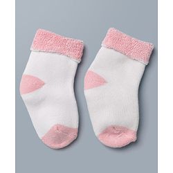 Cute Walk By Babyhug Anti-Bacterial Terry Knit Ankle Length Socks With Star Design Pack Of 3- Pink & White