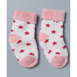 Cute Walk By Babyhug Anti-Bacterial Terry Knit Ankle Length Socks With Star Design Pack Of 3- Pink & White