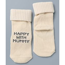 Cute Walk By Babyhug Anti-Bacterial Terry Knit Ankle Length Socks With Happy with Mummy Design Pack Of 3- Brown