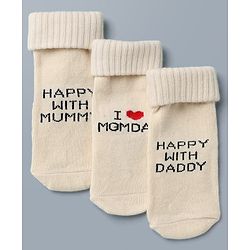 Cute Walk By Babyhug Anti-Bacterial Terry Knit Ankle Length Socks With Happy with Mummy Design Pack Of 3- Brown