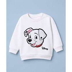Babyhug Disney 100% Cotton Terry Knit Full Sleeves Sweatshirt With Drop Shoulder Sleeves And Dalmatians Applique - White