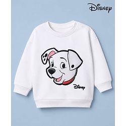 Babyhug Disney 100% Cotton Terry Knit Full Sleeves Sweatshirt With Drop Shoulder Sleeves And Dalmatians Applique - White