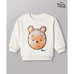 Babyhug Disney 100% Cotton Terry Knit Sweatshirt with Full Sleeves, Drop Shoulder Sleeves and Winnie The Pooh Patch in White
