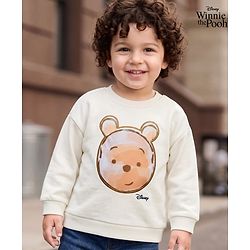Babyhug Disney 100% Cotton Terry Knit Sweatshirt with Full Sleeves, Drop Shoulder Sleeves and Winnie The Pooh Patch in White