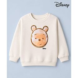 Babyhug Disney 100% Cotton Terry Knit Sweatshirt with Full Sleeves, Drop Shoulder Sleeves and Winnie The Pooh Patch in White
