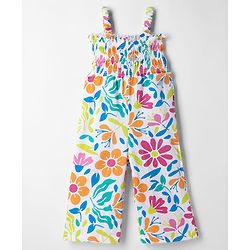 Babyhug 100% Cotton Knit Sleeveless Floral Printed Jumpsuit With Jacket - Navy Blue
