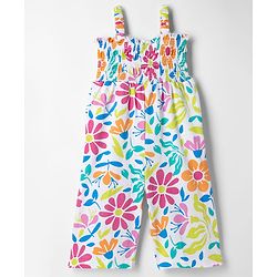 Babyhug 100% Cotton Knit Sleeveless Floral Printed Jumpsuit With Jacket - Navy Blue