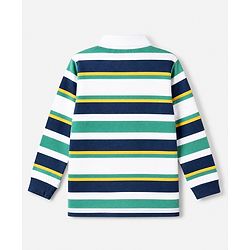 Babyhug 100% Cotton Knit Full Sleeves Striped Pique Polo T-Shirt with Bear Embroidered Patch - Navy Blue