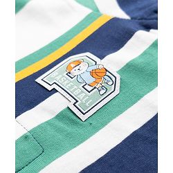 Babyhug 100% Cotton Knit Full Sleeves Striped Pique Polo T-Shirt with Bear Embroidered Patch - Navy Blue