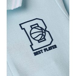 Babyhug 100% Cotton Knit Full Sleeves Cut And Sew Polo Tee with Full Sleeves and Letter B and Basketball Print in Light Blue