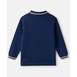 Babyhug 100% Cotton Knit Full Sleeves Polo T-Shirt with Cut & Sew and New York Patch with Race to Win Applique - Navy Blue