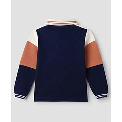 Babyhug 100% Cotton Knit Polo T-shirt With Full Sleeves and Outdoor Adventure Embroidery in Navy Blue