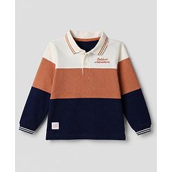 Babyhug 100% Cotton Knit Polo T-shirt With Full Sleeves and Outdoor Adventure Embroidery in Navy Blue