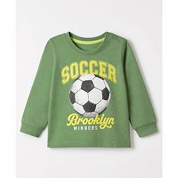 Babyhug 100% Cotton Knit T-Shirt with Full Sleeves and Soccer Print - Green