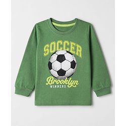 Babyhug 100% Cotton Knit T-Shirt with Full Sleeves and Soccer Print - Green