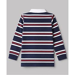 Babyhug 100% Cotton Knit Polo T-Shirt with Full Sleeves, Striped Pattern and Soccer Ball Print in Navy Blue