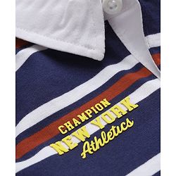 Babyhug 100% Cotton Knit Polo T-Shirt with Full Sleeves, Striped Pattern and Soccer Ball Print in Navy Blue