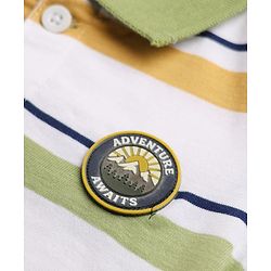 Babyhug 100% Cotton Knit Full Sleeves Striped Polo T-shirt with Mountain Landscape Patch in White