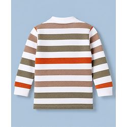 Babyhug 100% Cotton Knit Polo T-Shirt with Full Sleeves and Striped Print in White