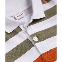 Babyhug 100% Cotton Knit Polo T-Shirt with Full Sleeves and Striped Print in White