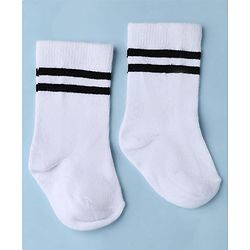 Cute Walk by Babyhug Knit Ankle Length Anti Bacterial Striped Socks - White