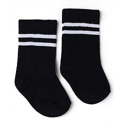 Cute Walk by Babyhug Knit Knee Length Anti Bacterial Socks with Striped Design in Black