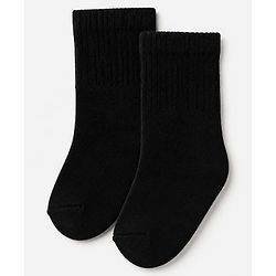 Cute Walk By Babyhug Cotton Terry Knit Ankle Length Solid Socks With Anti-Bacterial - Black