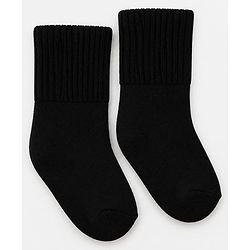 Cute Walk By Babyhug Cotton Terry Knit Ankle Length Solid Socks With Anti-Bacterial - Black