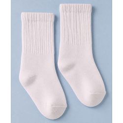 Cute Walk By Babyhug Cotton Terry Knit Ankle Length Solid Socks With Anti-Bacterial - White