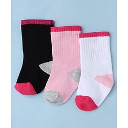 Cute Walk by Babyhug Knit Calf Length Anti Bacterial Socks Pack of 3 - White & Pink