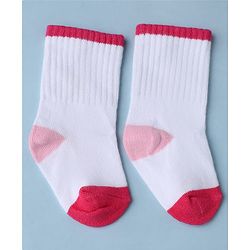 Cute Walk by Babyhug Knit Calf Length Anti Bacterial Socks Pack of 3 - White & Pink