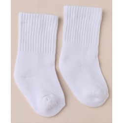 Cute Walk by Babyhug Knit Calf Length Anti Bacterial Solid Socks Pack of 3 - White, Black & Blue