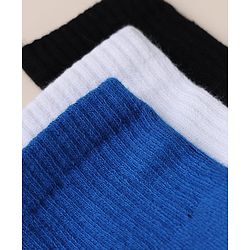 Cute Walk by Babyhug Knit Calf Length Anti Bacterial Solid Socks Pack of 3 - White, Black & Blue